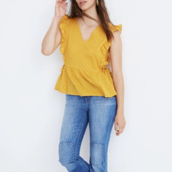 MADEWELL Side-Tie Ruffle Peplum Top in Polka Dot - Picture 2 of 8